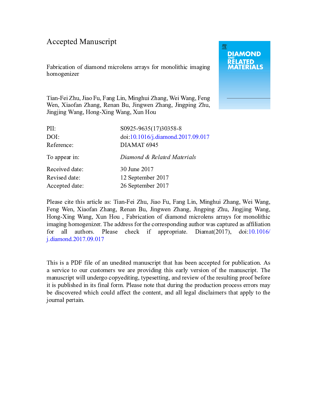 Fabrication of diamond microlens arrays for monolithic imaging homogenizer