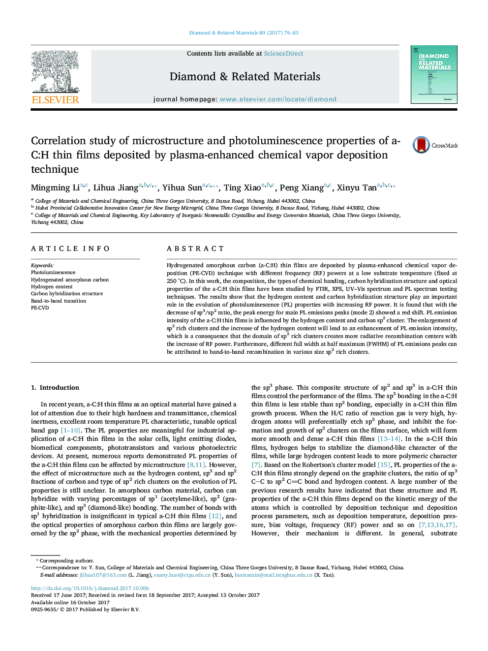 Correlation study of microstructure and photoluminescence properties of a-C:H thin films deposited by plasma-enhanced chemical vapor deposition technique