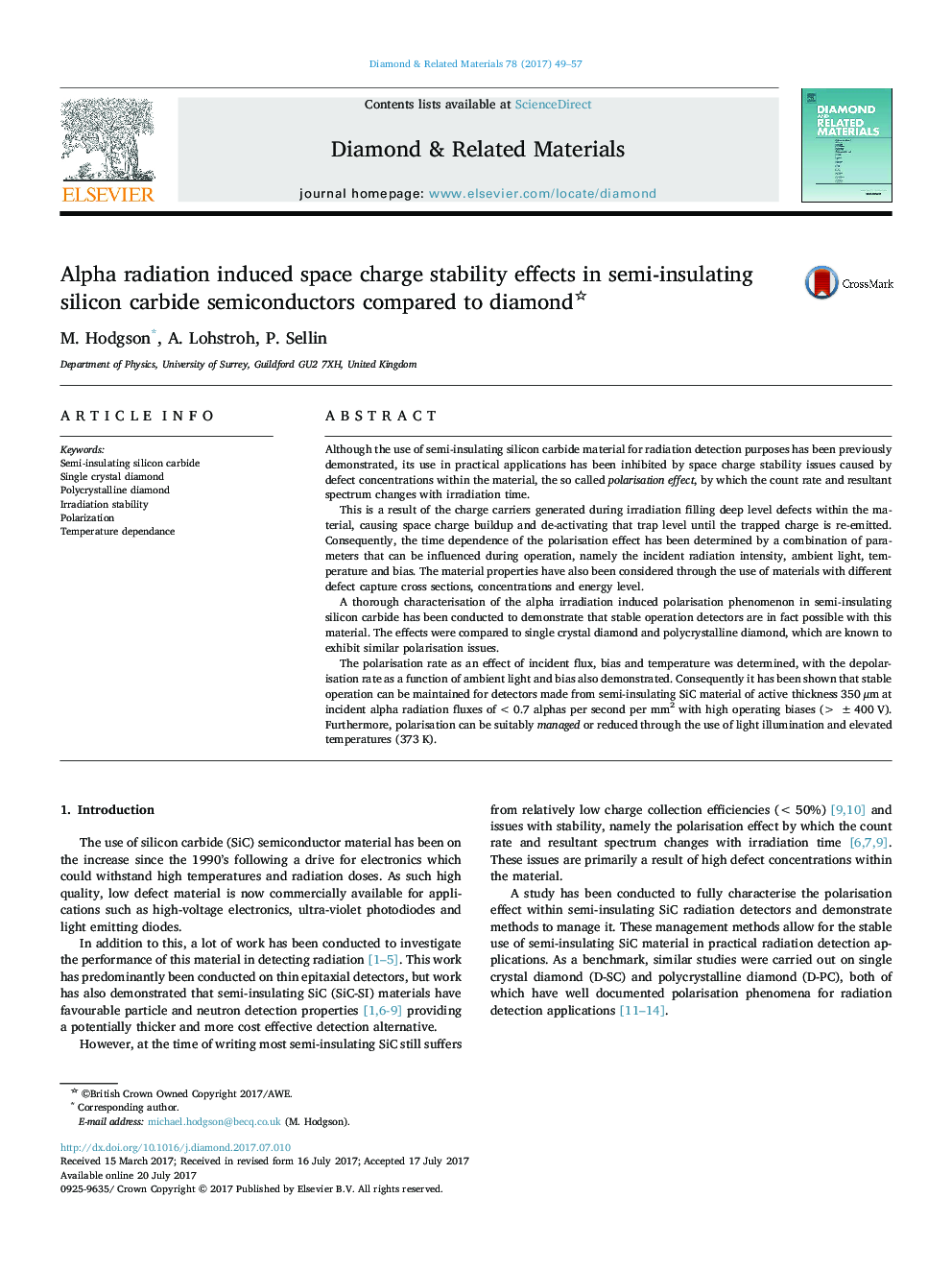 Alpha radiation induced space charge stability effects in semi-insulating silicon carbide semiconductors compared to diamond