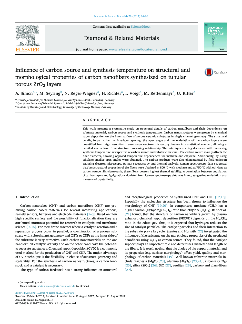 Influence of carbon source and synthesis temperature on structural and morphological properties of carbon nanofibers synthesized on tubular porous ZrO2 layers