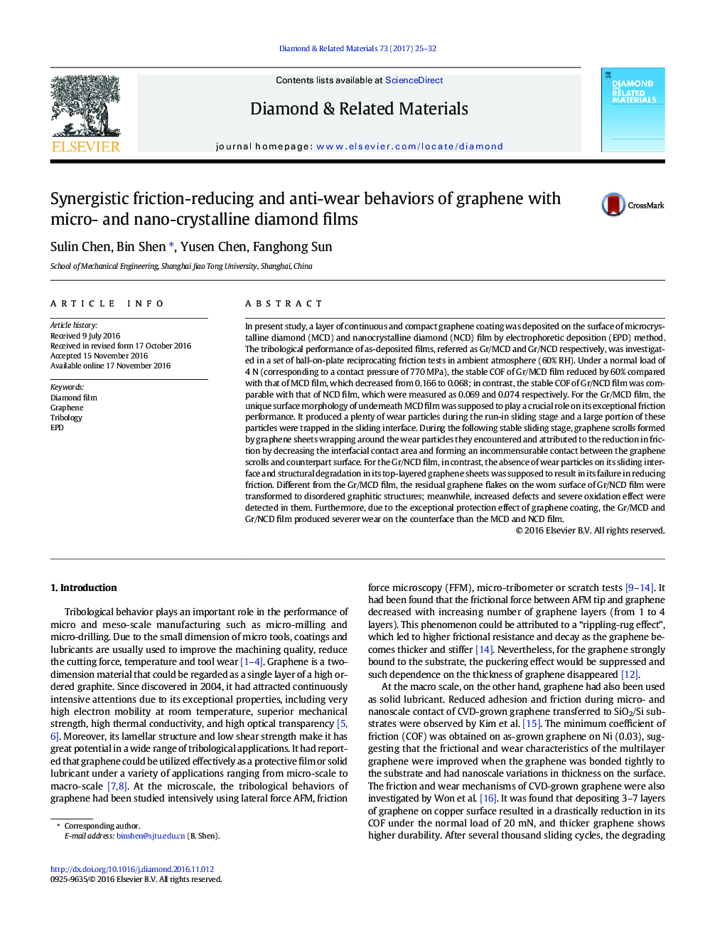 Synergistic friction-reducing and anti-wear behaviors of graphene with micro- and nano-crystalline diamond films