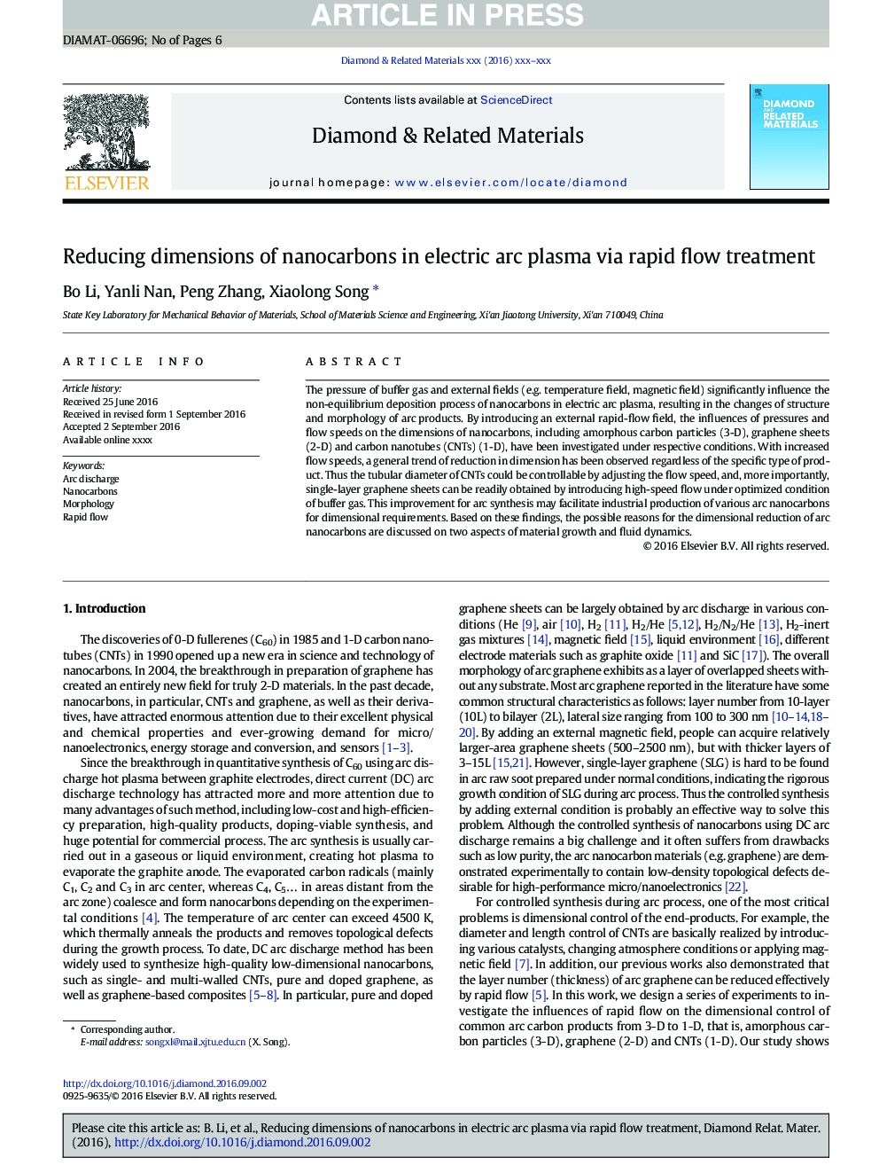 Reducing dimensions of nanocarbons in electric arc plasma via rapid flow treatment