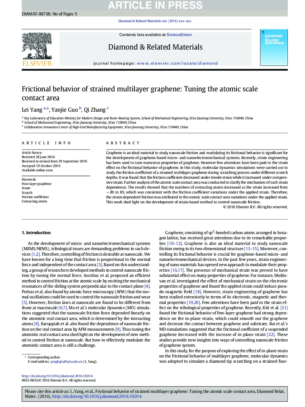 Frictional behavior of strained multilayer graphene: Tuning the atomic scale contact area