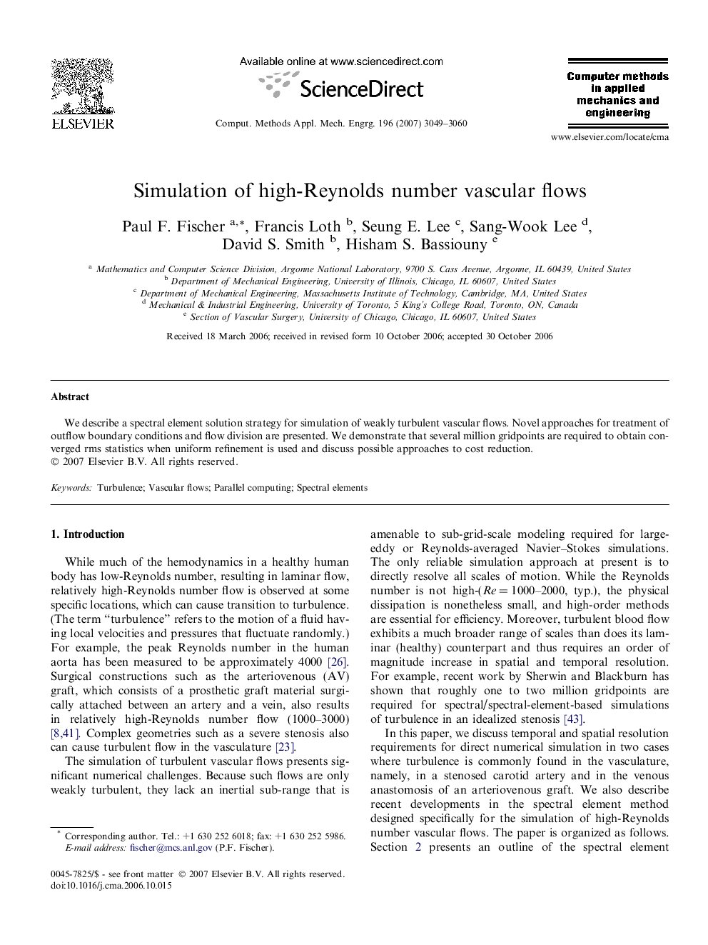 Simulation of high-Reynolds number vascular flows