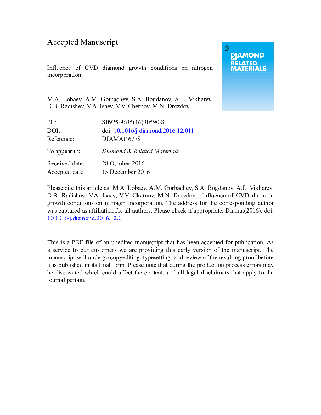 Influence of CVD diamond growth conditions on nitrogen incorporation