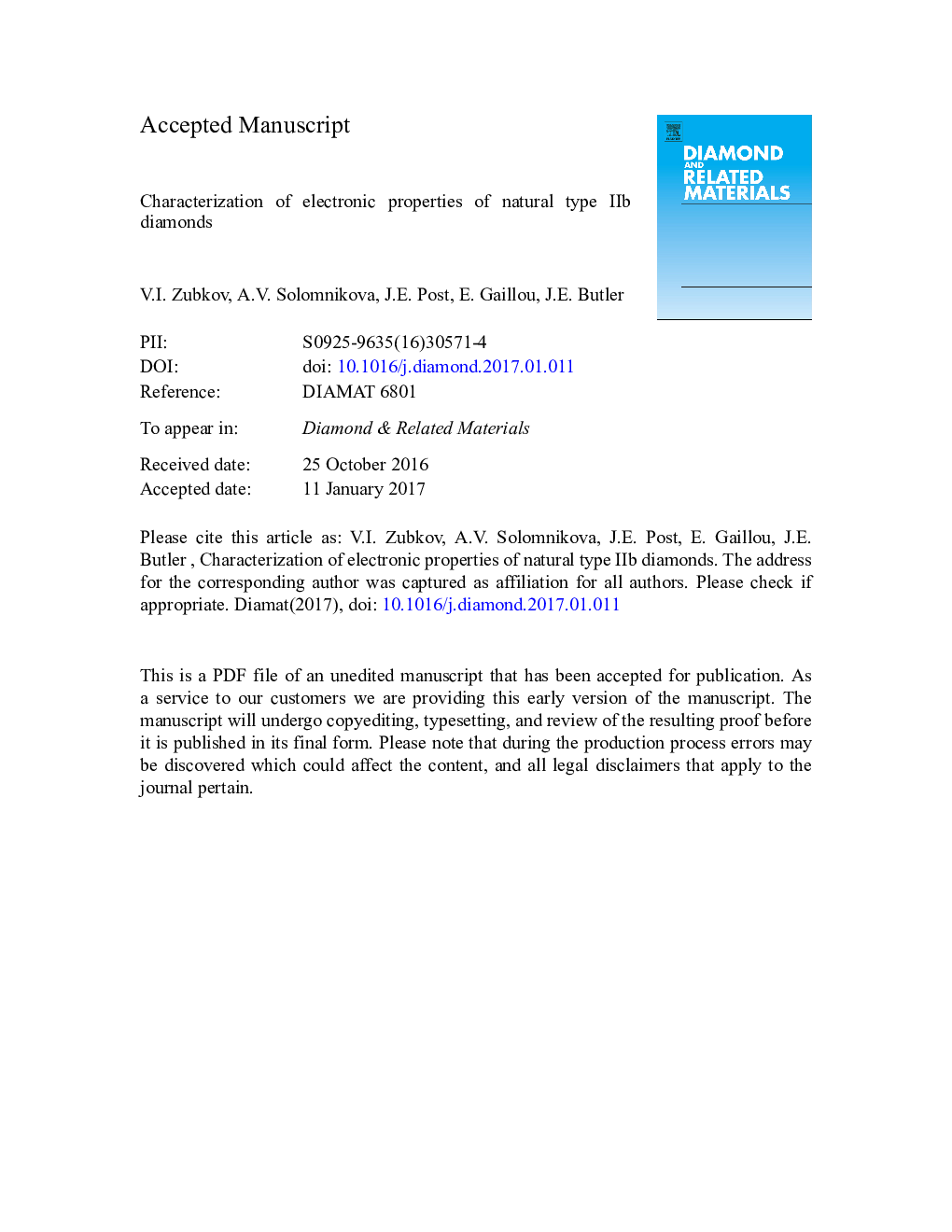 Characterization of electronic properties of natural type IIb diamonds