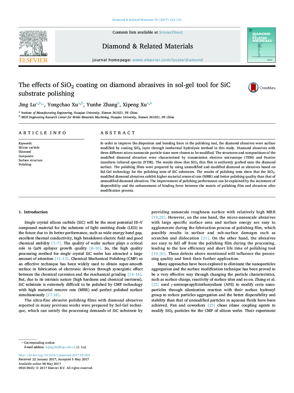 The effects of SiO2 coating on diamond abrasives in sol-gel tool for SiC substrate polishing