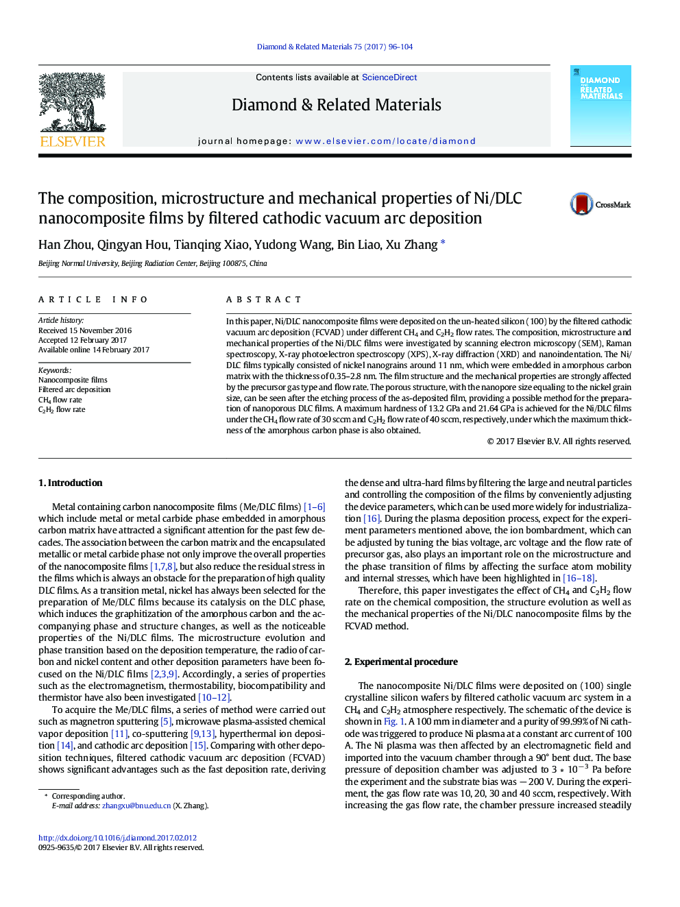 The composition, microstructure and mechanical properties of Ni/DLC nanocomposite films by filtered cathodic vacuum arc deposition