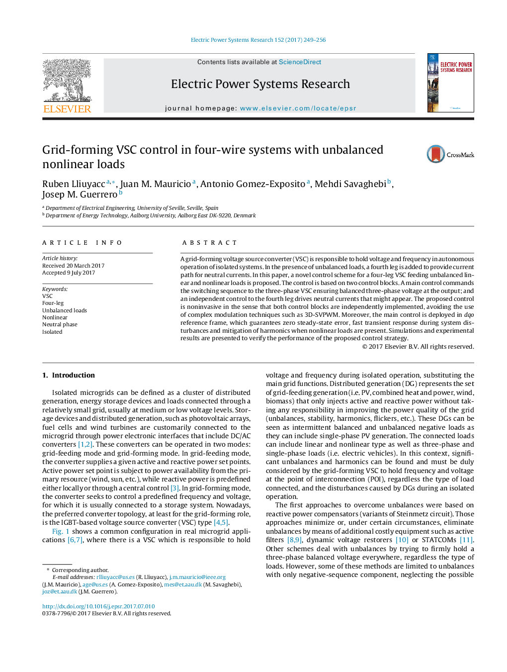 Grid-forming VSC control in four-wire systems with unbalanced nonlinear loads