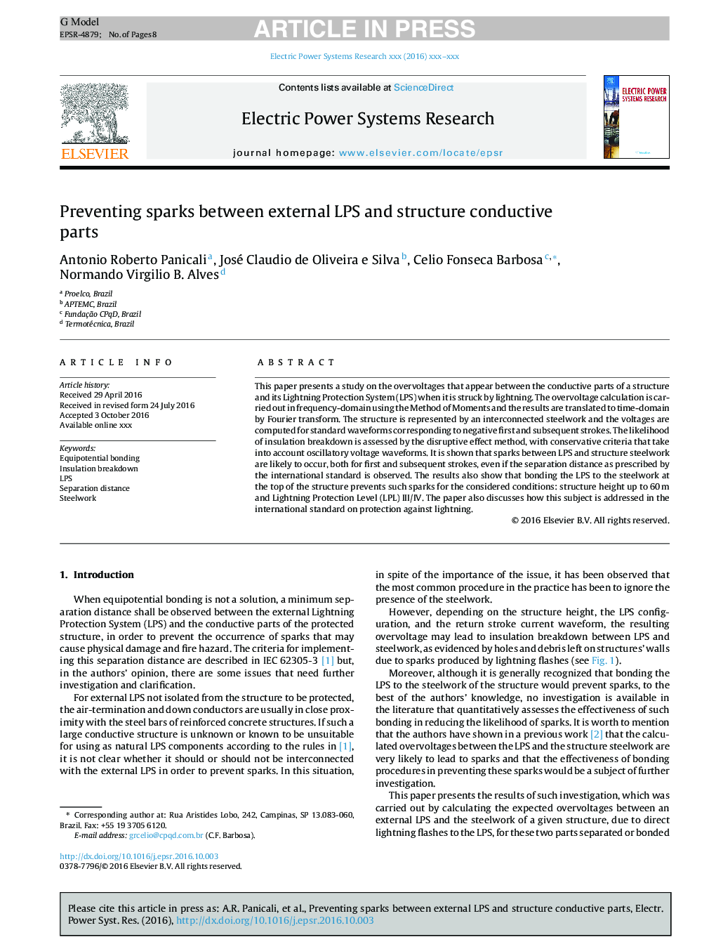 Preventing sparks between external LPS and structure conductive parts