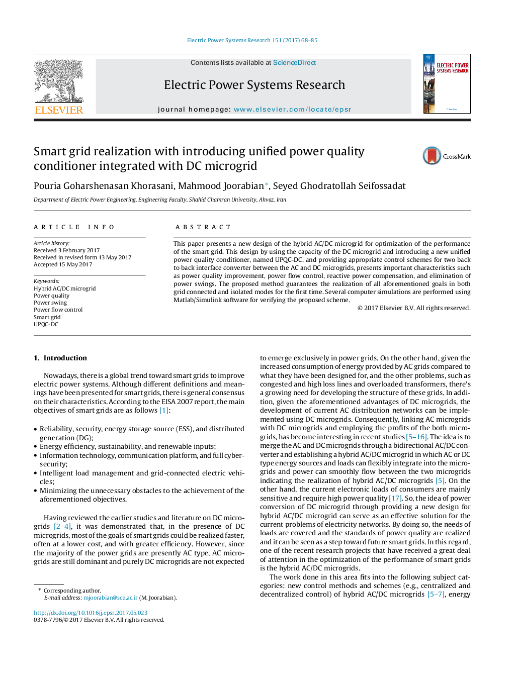 Smart grid realization with introducing unified power quality conditioner integrated with DC microgrid