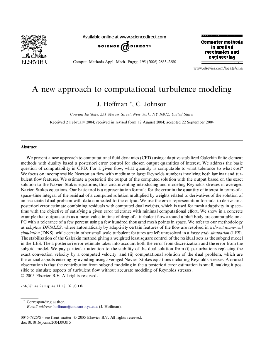 A new approach to computational turbulence modeling