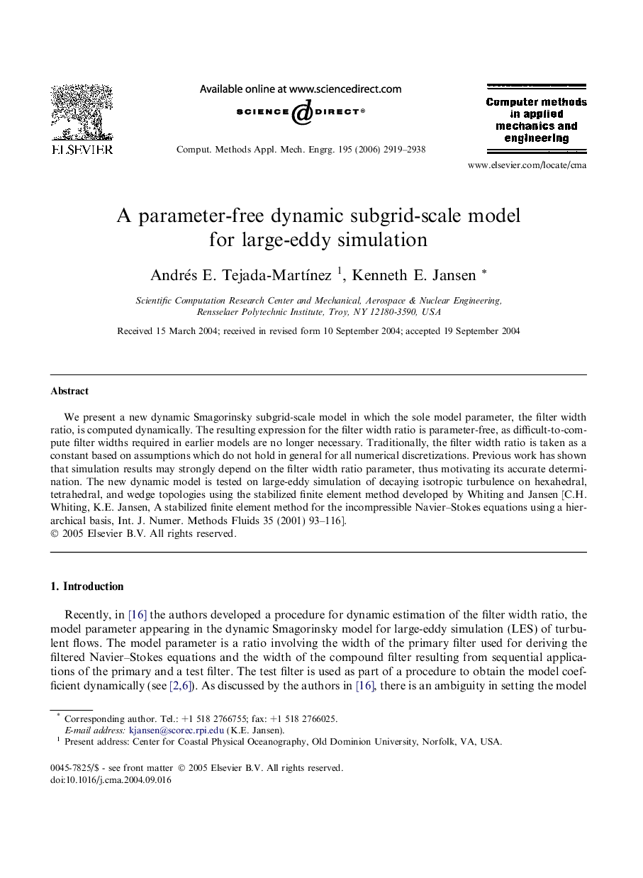 A parameter-free dynamic subgrid-scale model for large-eddy simulation