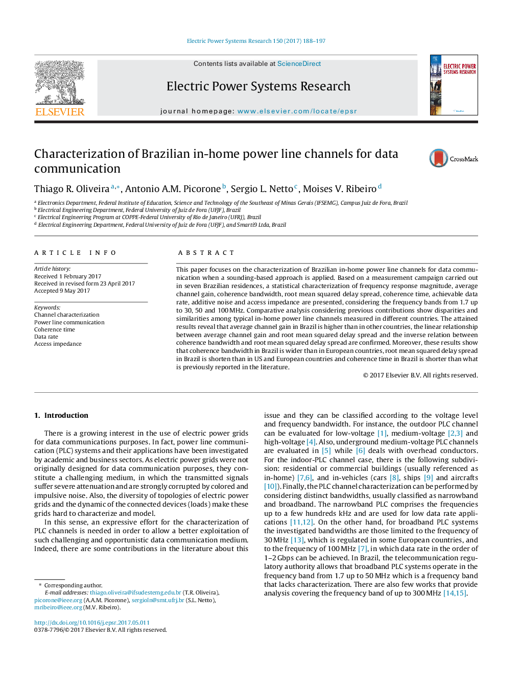 Characterization of Brazilian in-home power line channels for data communication