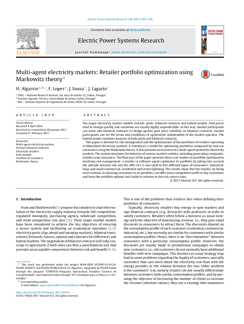 Multi-agent electricity markets: Retailer portfolio optimization using Markowitz theory