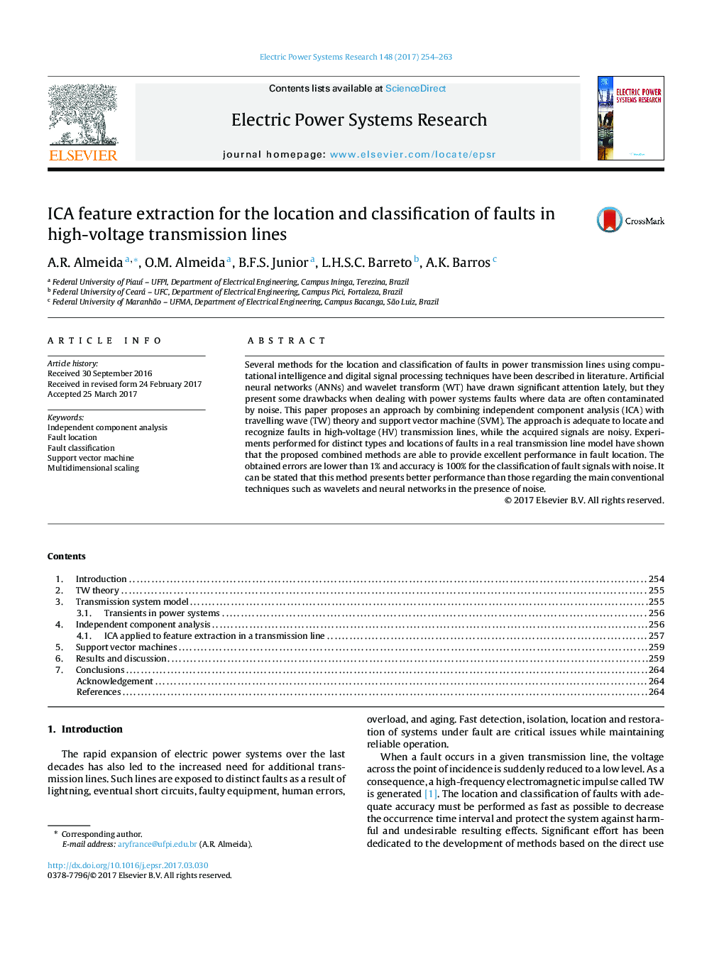 ICA feature extraction for the location and classification of faults in high-voltage transmission lines