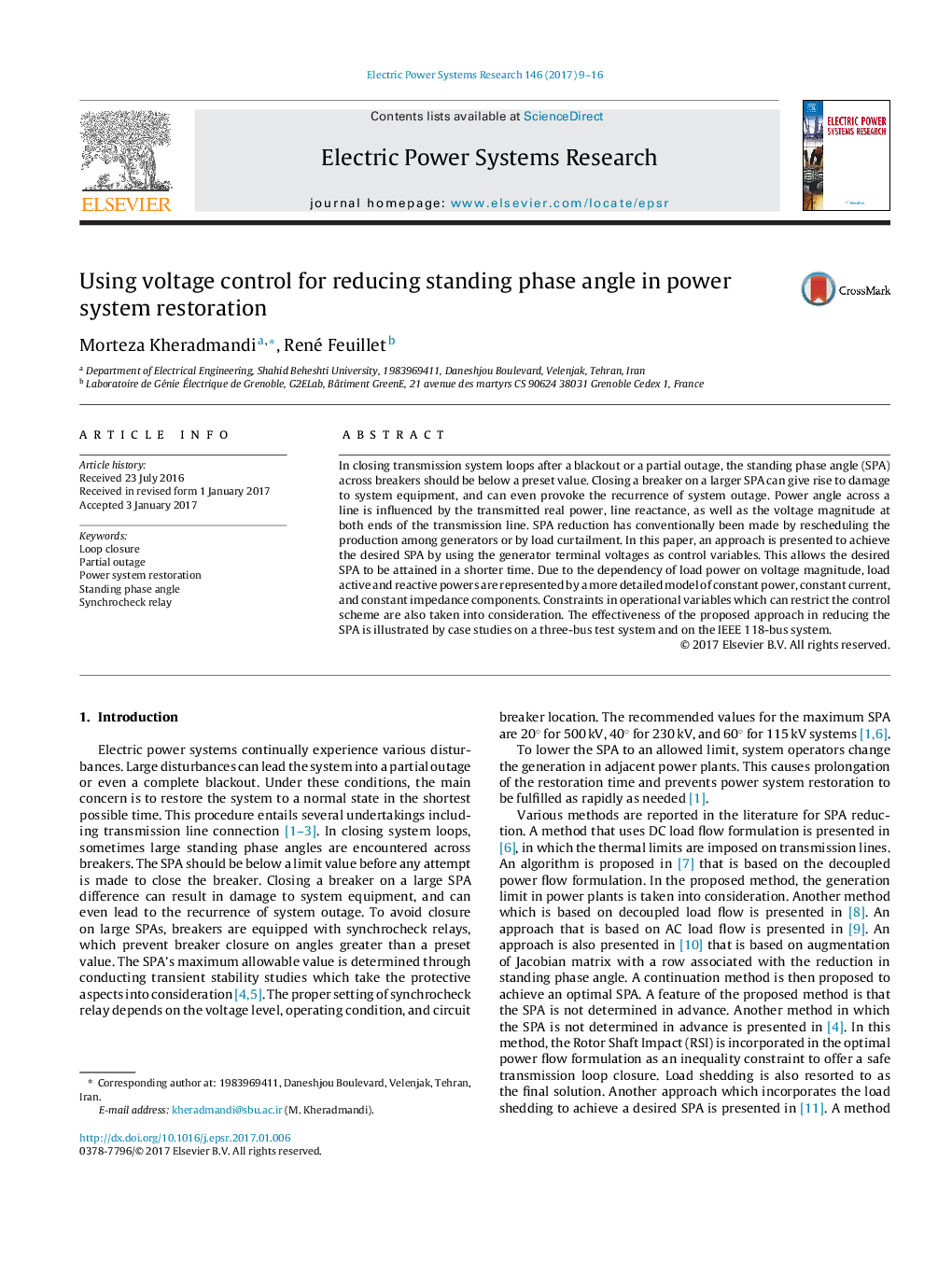 Using voltage control for reducing standing phase angle in power system restoration