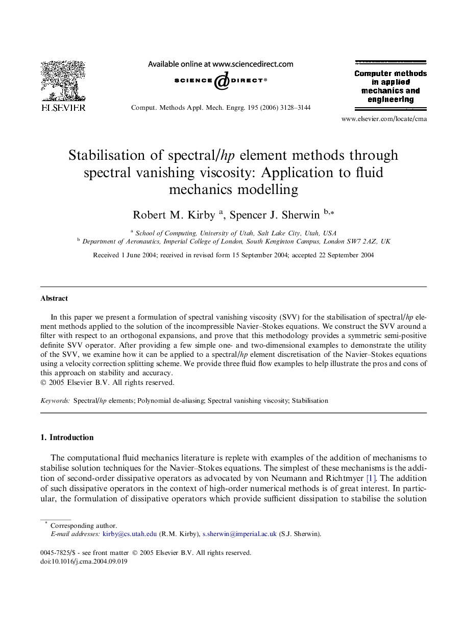 Stabilisation of spectral/hp element methods through spectral vanishing viscosity: Application to fluid mechanics modelling