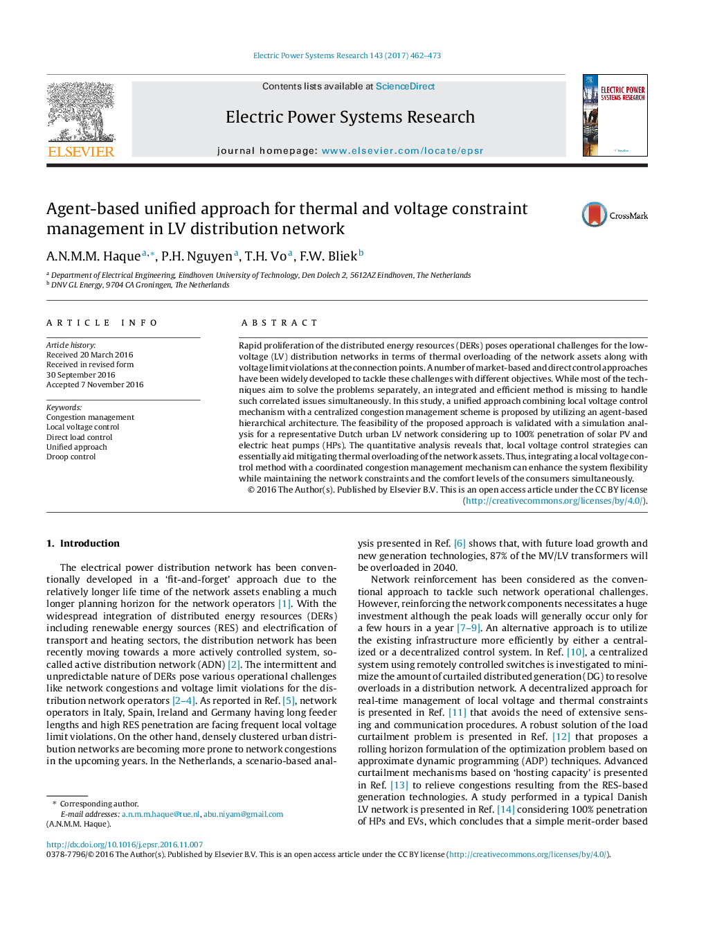 Agent-based unified approach for thermal and voltage constraint management in LV distribution network