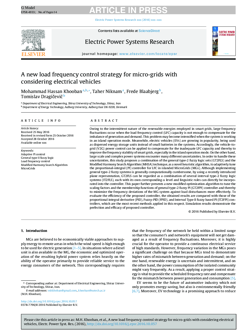 A new load frequency control strategy for micro-grids with considering electrical vehicles