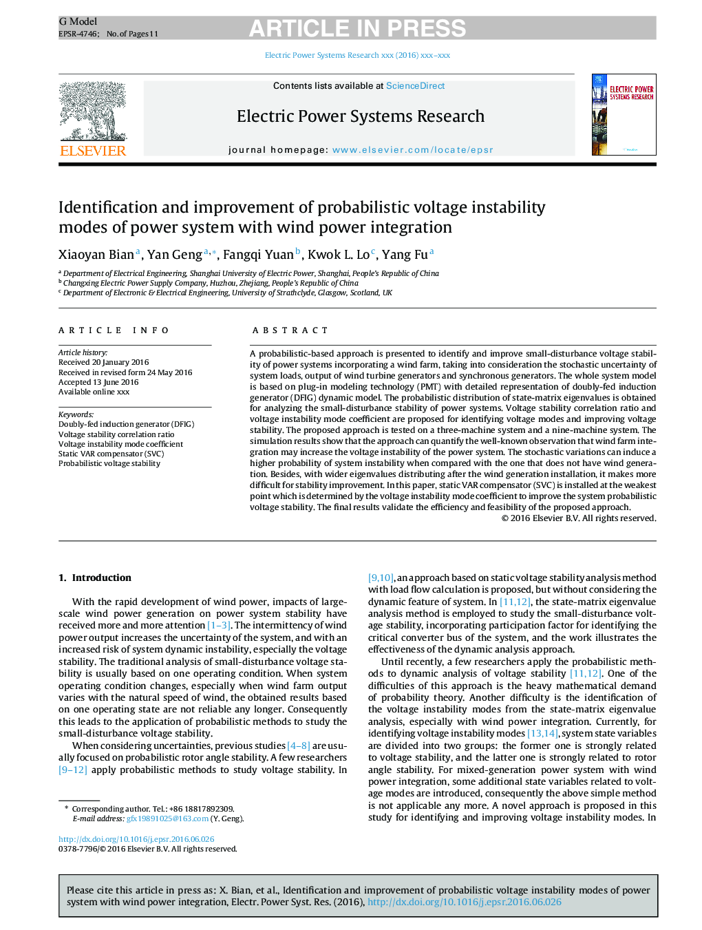 Identification and improvement of probabilistic voltage instability modes of power system with wind power integration