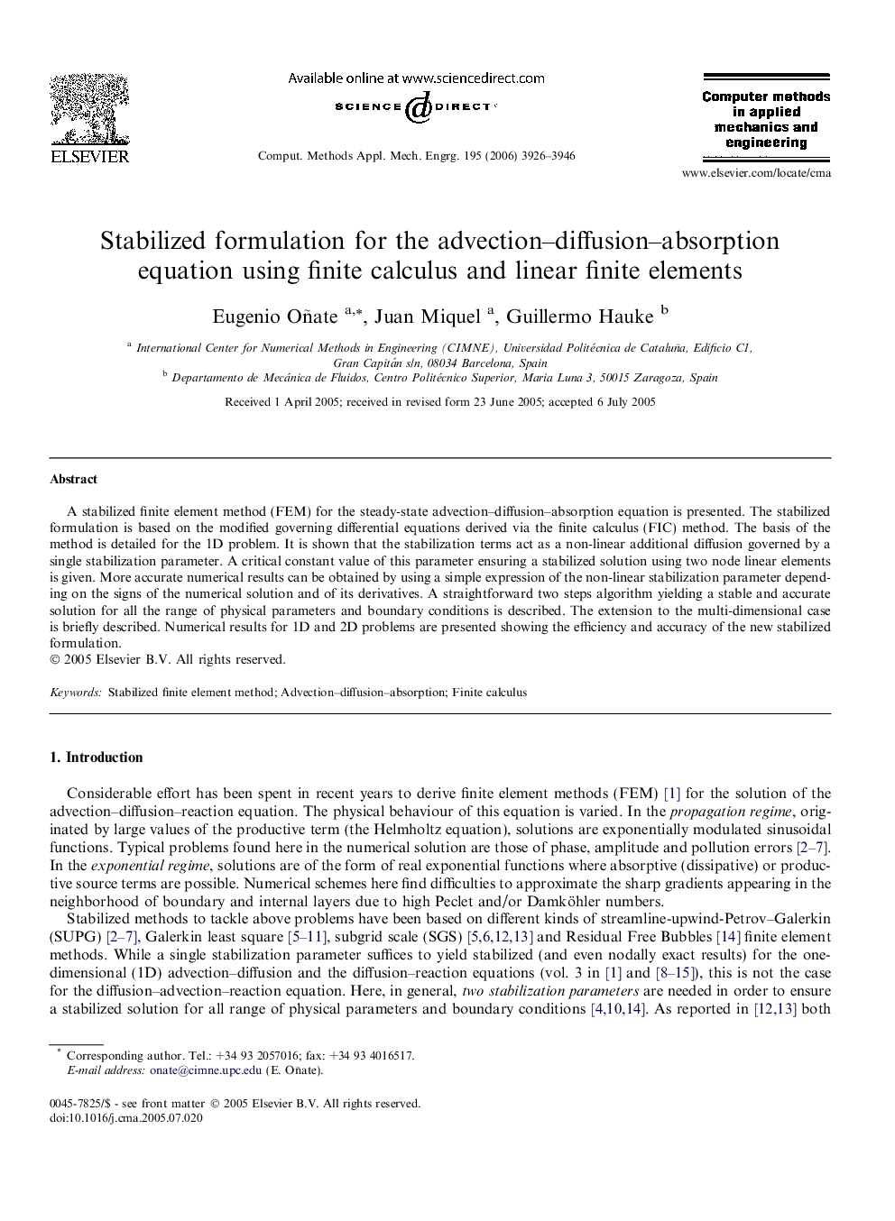 Stabilized formulation for the advection–diffusion–absorption equation using finite calculus and linear finite elements