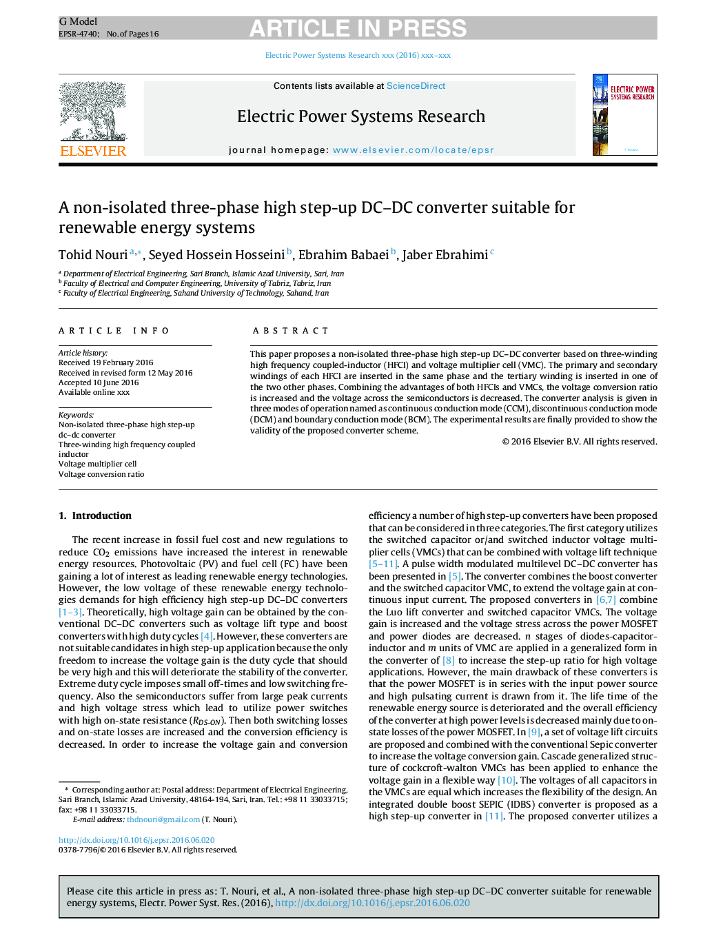 A non-isolated three-phase high step-up DC-DC converter suitable for renewable energy systems