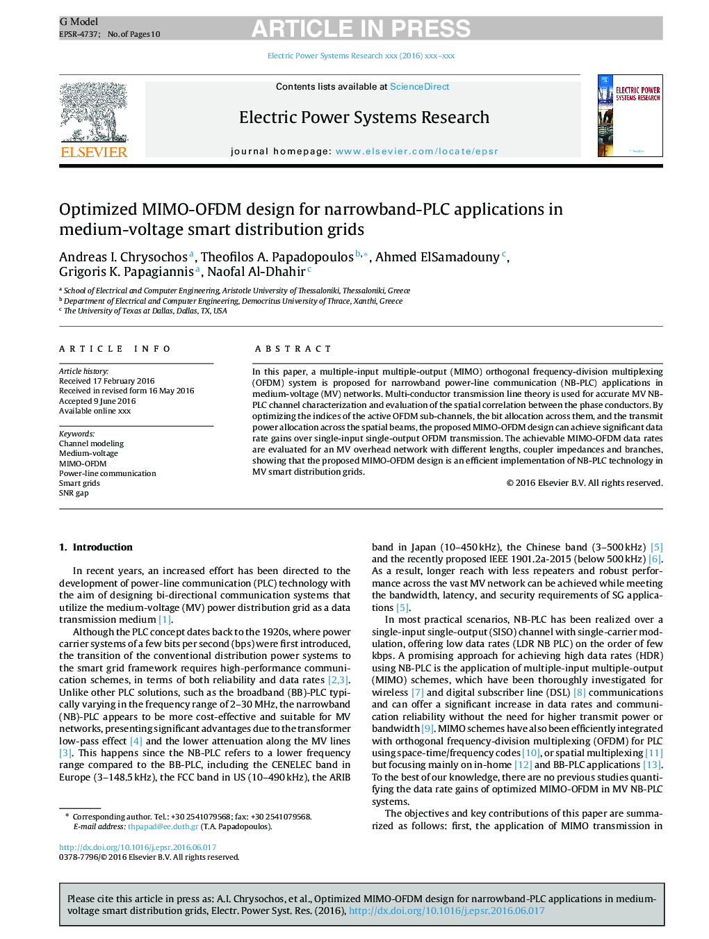 Optimized MIMO-OFDM design for narrowband-PLC applications in medium-voltage smart distribution grids