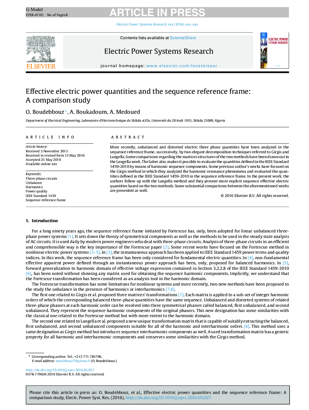 Effective electric power quantities and the sequence reference frame: A comparison study