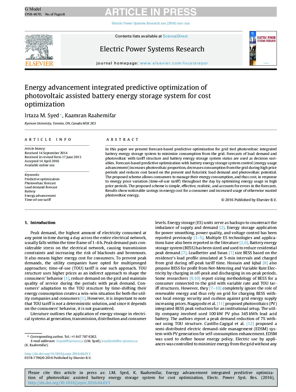 Energy advancement integrated predictive optimization of photovoltaic assisted battery energy storage system for cost optimization