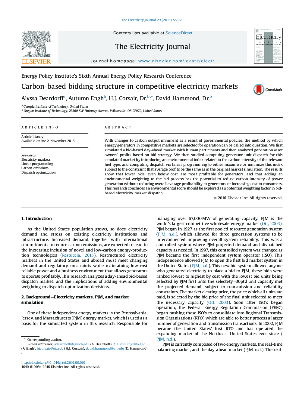 Carbon-based bidding structure in competitive electricity markets