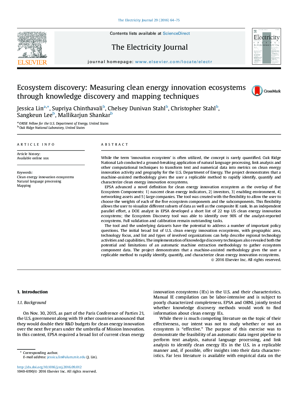 Ecosystem discovery: Measuring clean energy innovation ecosystems through knowledge discovery and mapping techniques