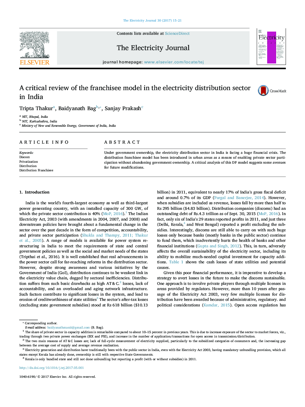 A critical review of the franchisee model in the electricity distribution sector in India