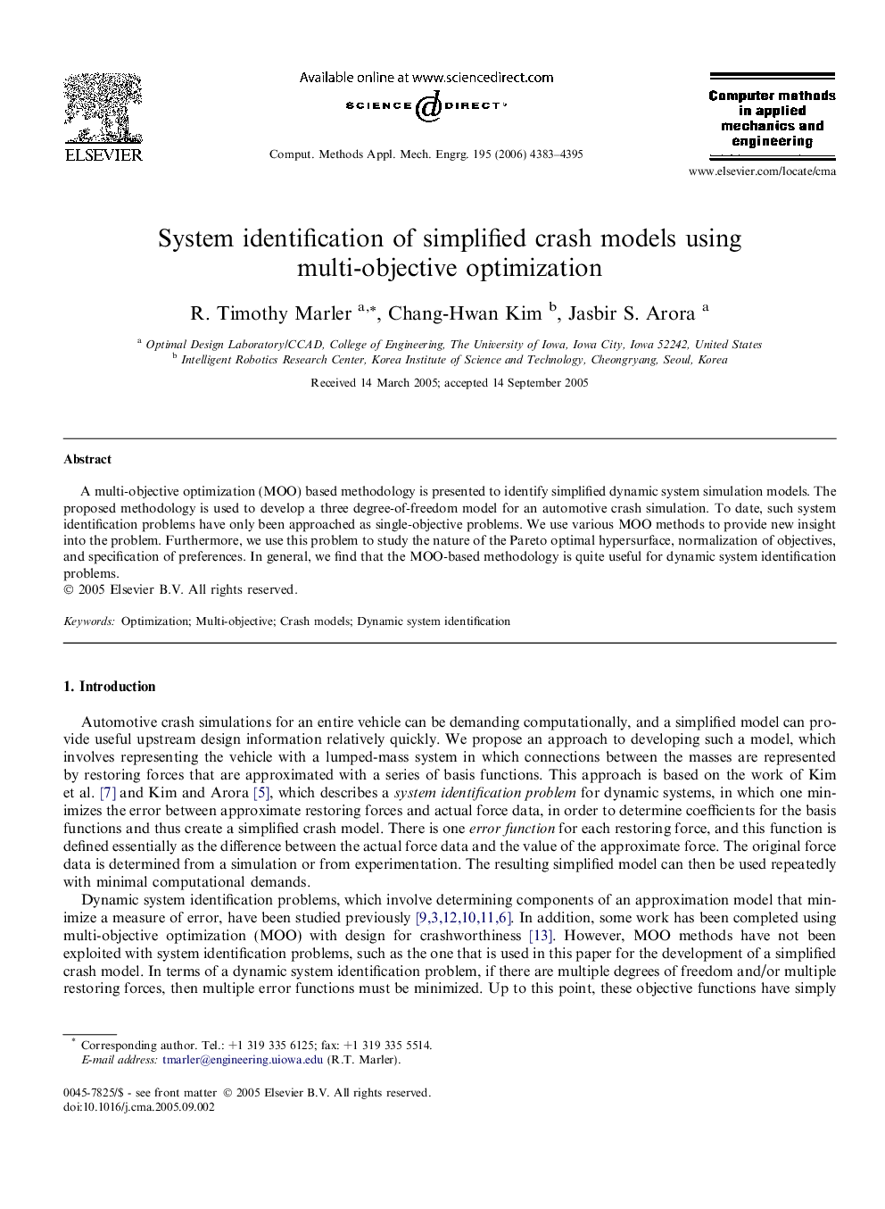 System identification of simplified crash models using multi-objective optimization