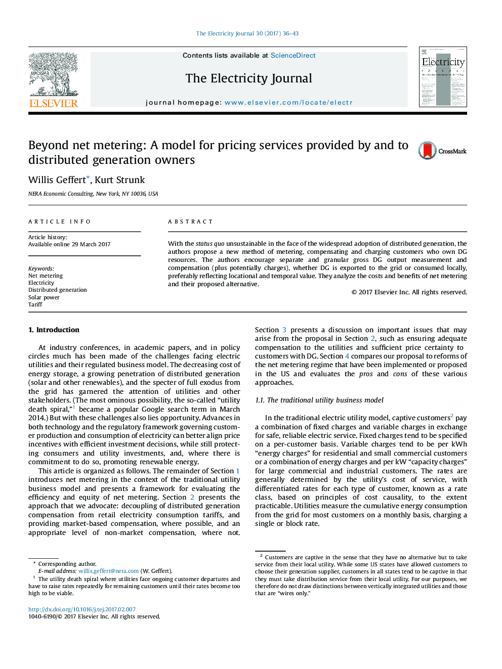 Beyond net metering: A model for pricing services provided by and to distributed generation owners