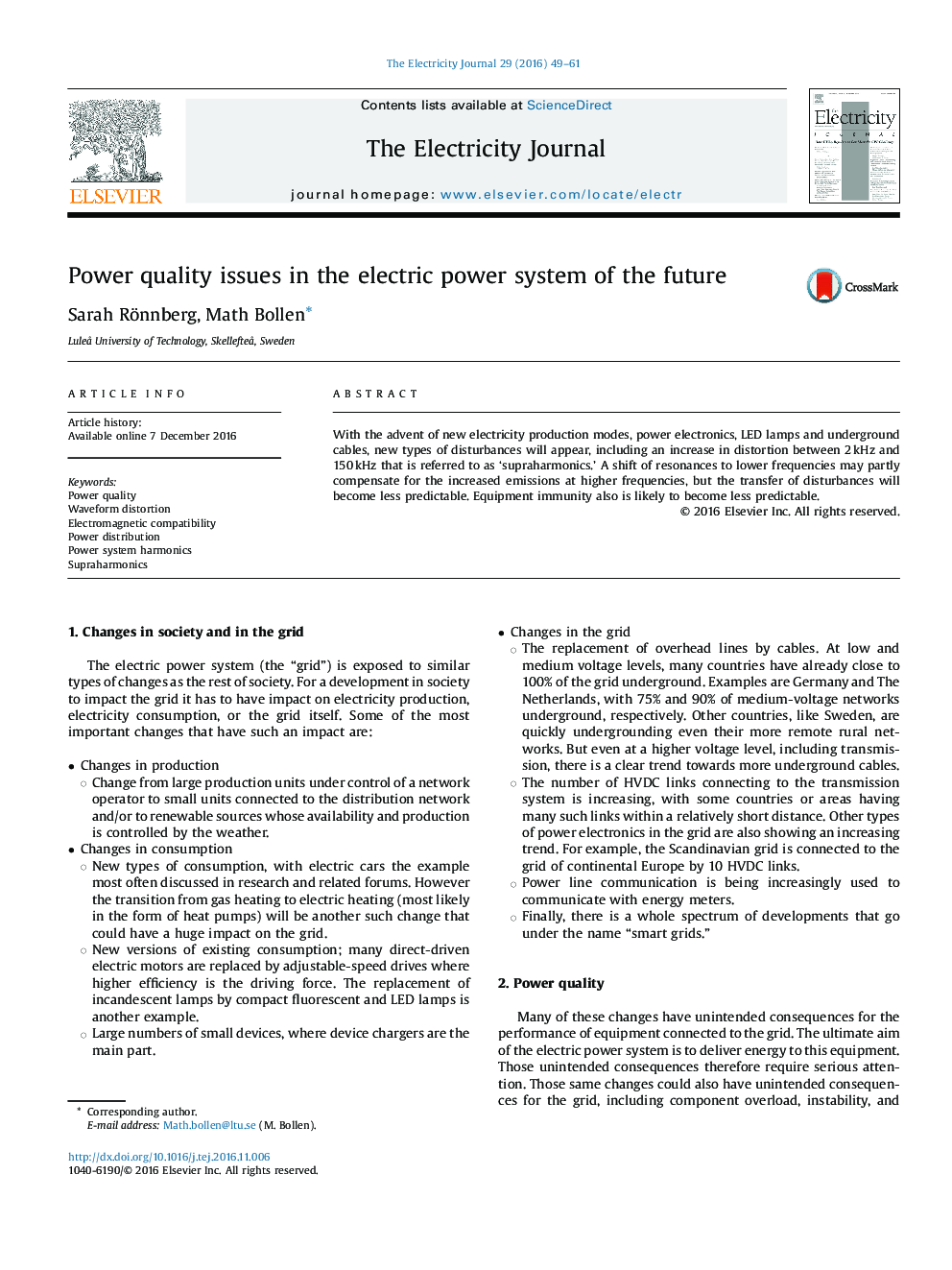 مسائل مربوط به کیفیت برق در سیستم برق آینده 