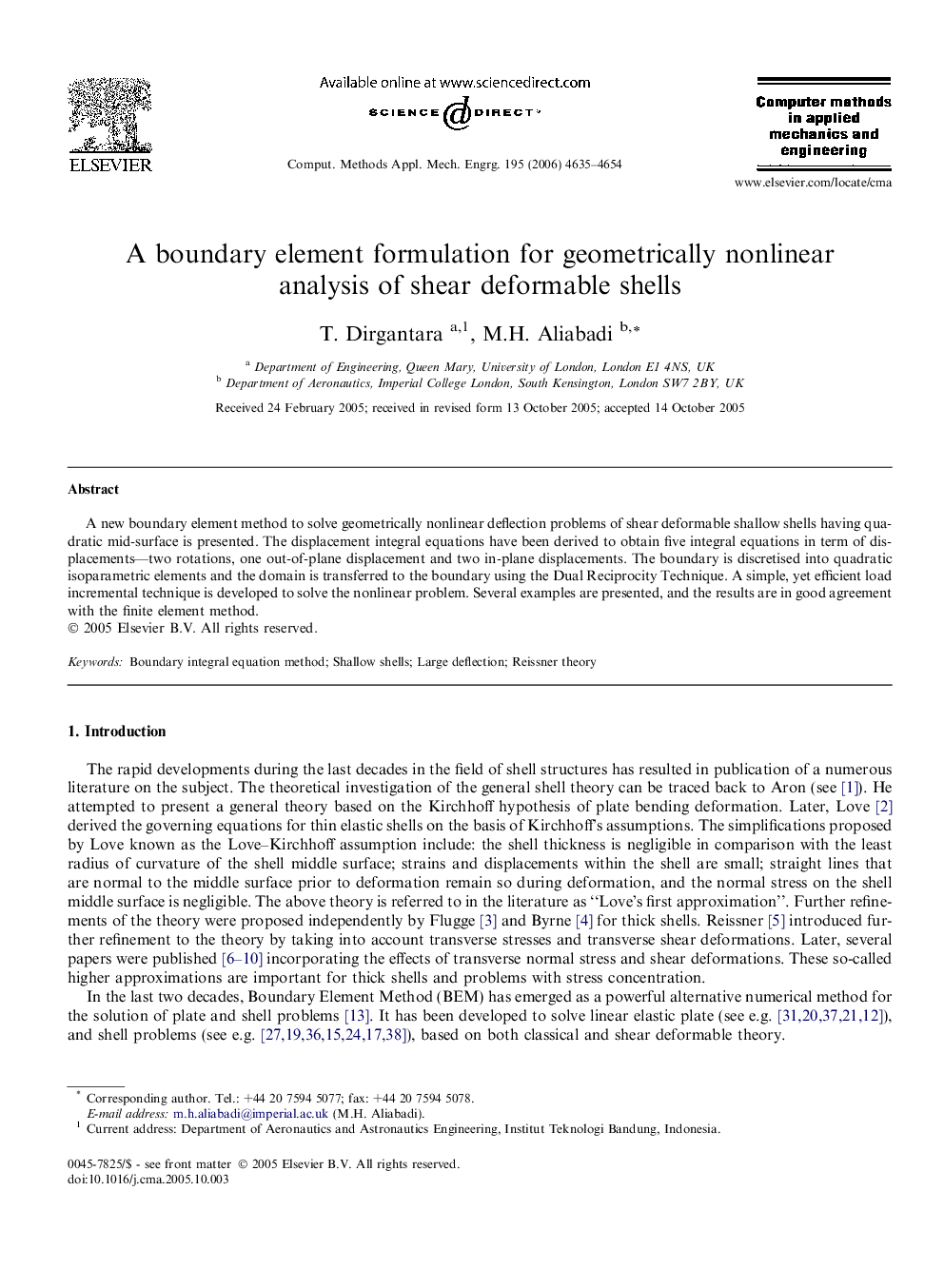 A boundary element formulation for geometrically nonlinear analysis of shear deformable shells