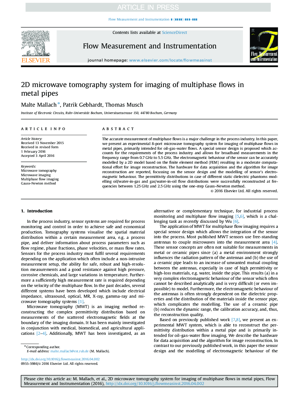 2D microwave tomography system for imaging of multiphase flows in metal pipes