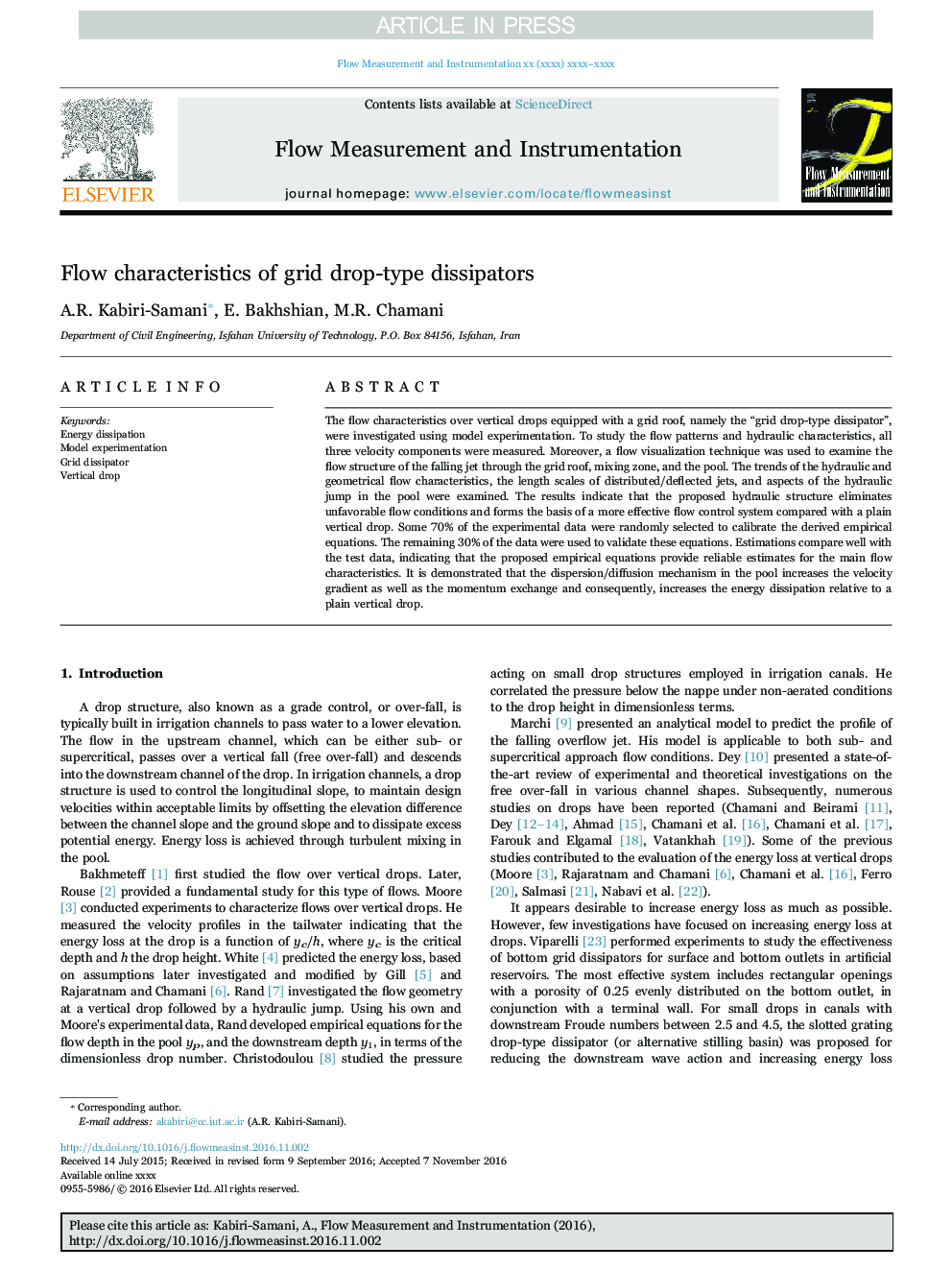 Flow characteristics of grid drop-type dissipators