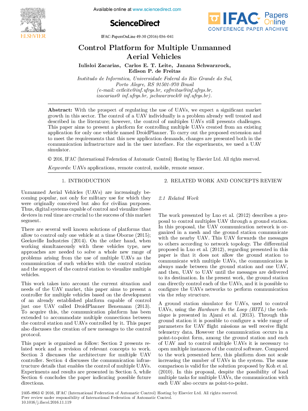 Control Platform for Multiple Unmanned Aerial Vehicles