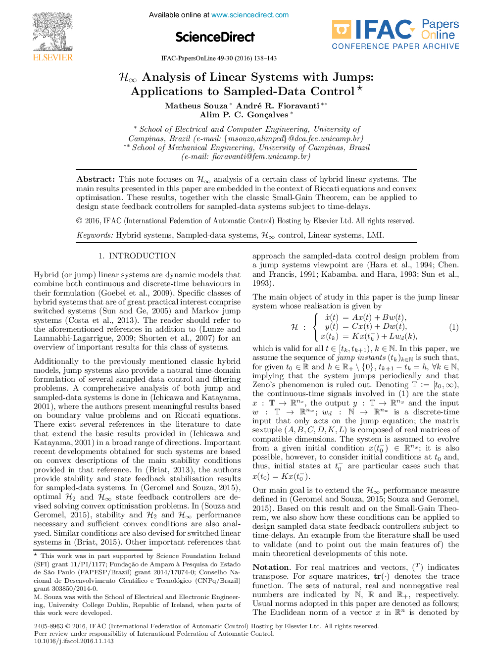 Hâ Analysis of Linear Systems with Jumps: Applications to Sampled-Data Control*