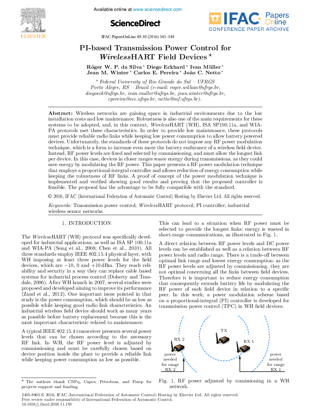 PI-based Transmission Power Control for WirelessHART Field Devices*