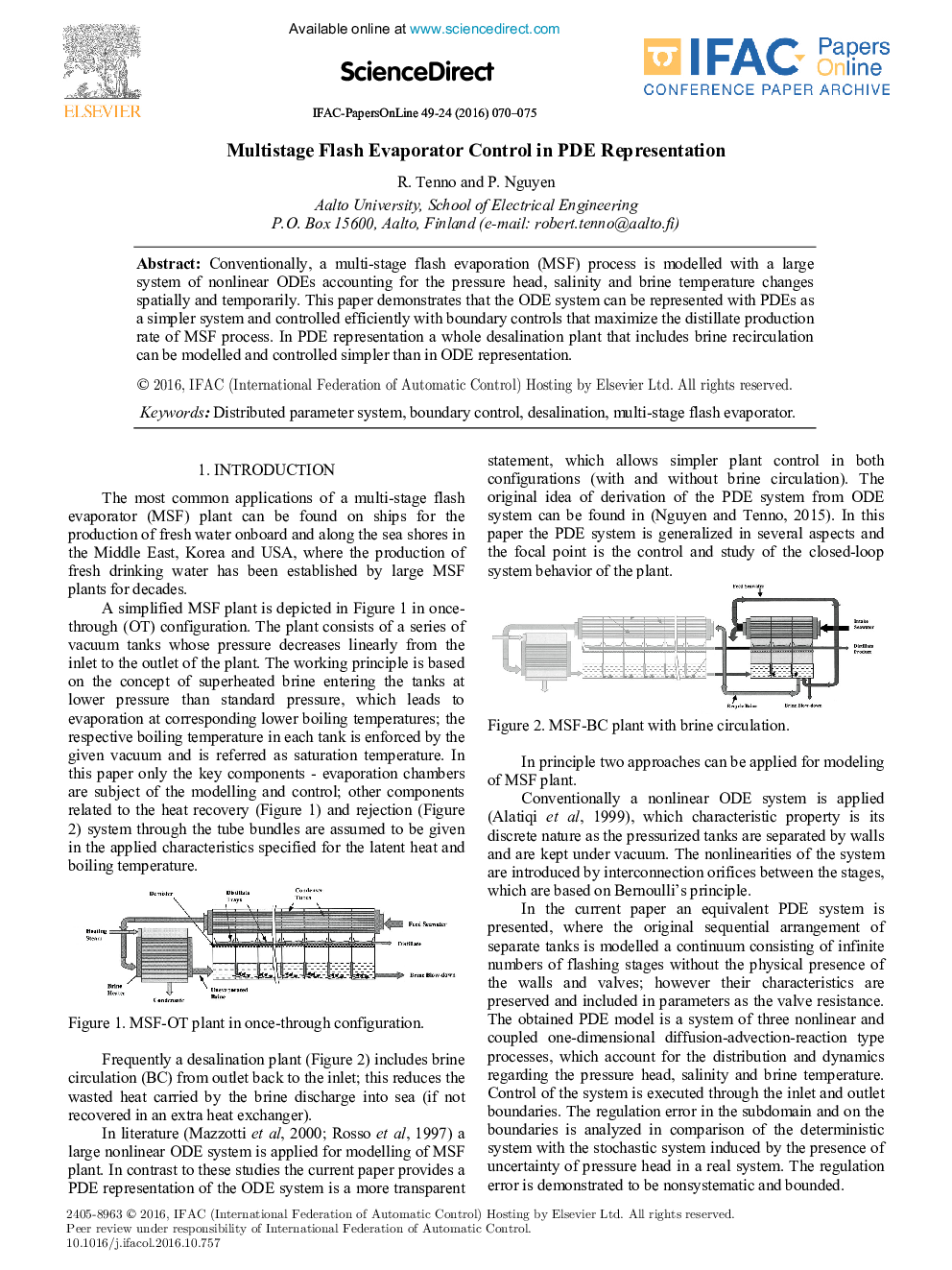 Multistage Flash Evaporator Control in PDE Representation