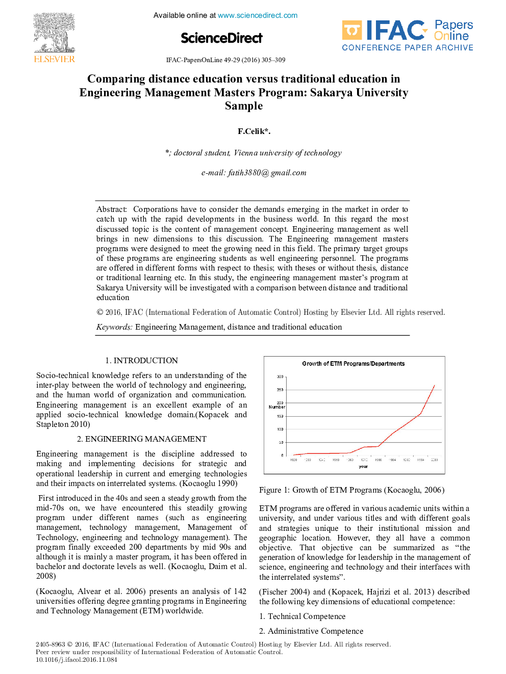 Comparing distance education versus traditional education in Engineering Management Masters Program: Sakarya University Sample