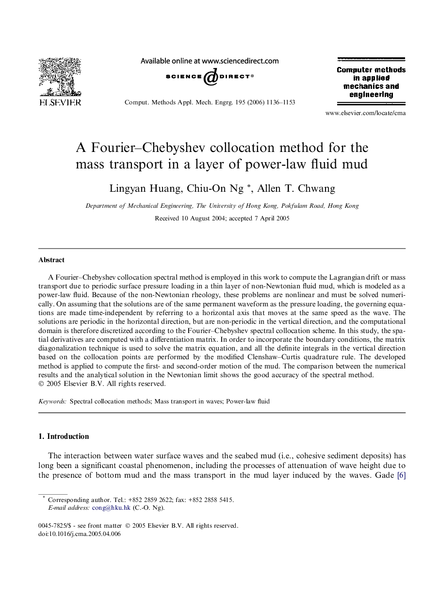 A Fourier–Chebyshev collocation method for the mass transport in a layer of power-law fluid mud