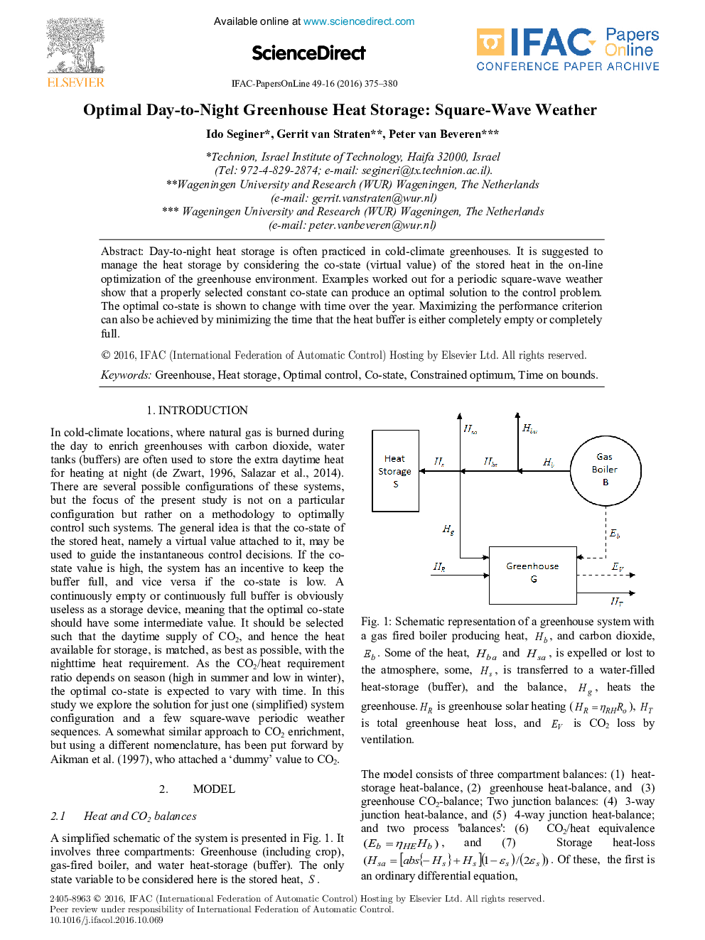 Optimal Day-to-Night Greenhouse Heat Storage: Square-Wave Weather