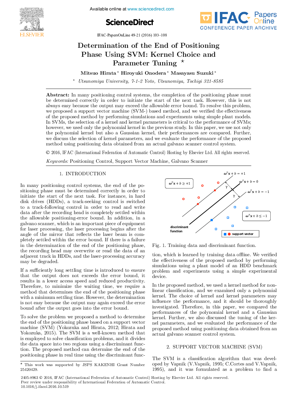 Determination of the End of Positioning Phase Using SVM: Kernel Choice and Parameter Tuning*