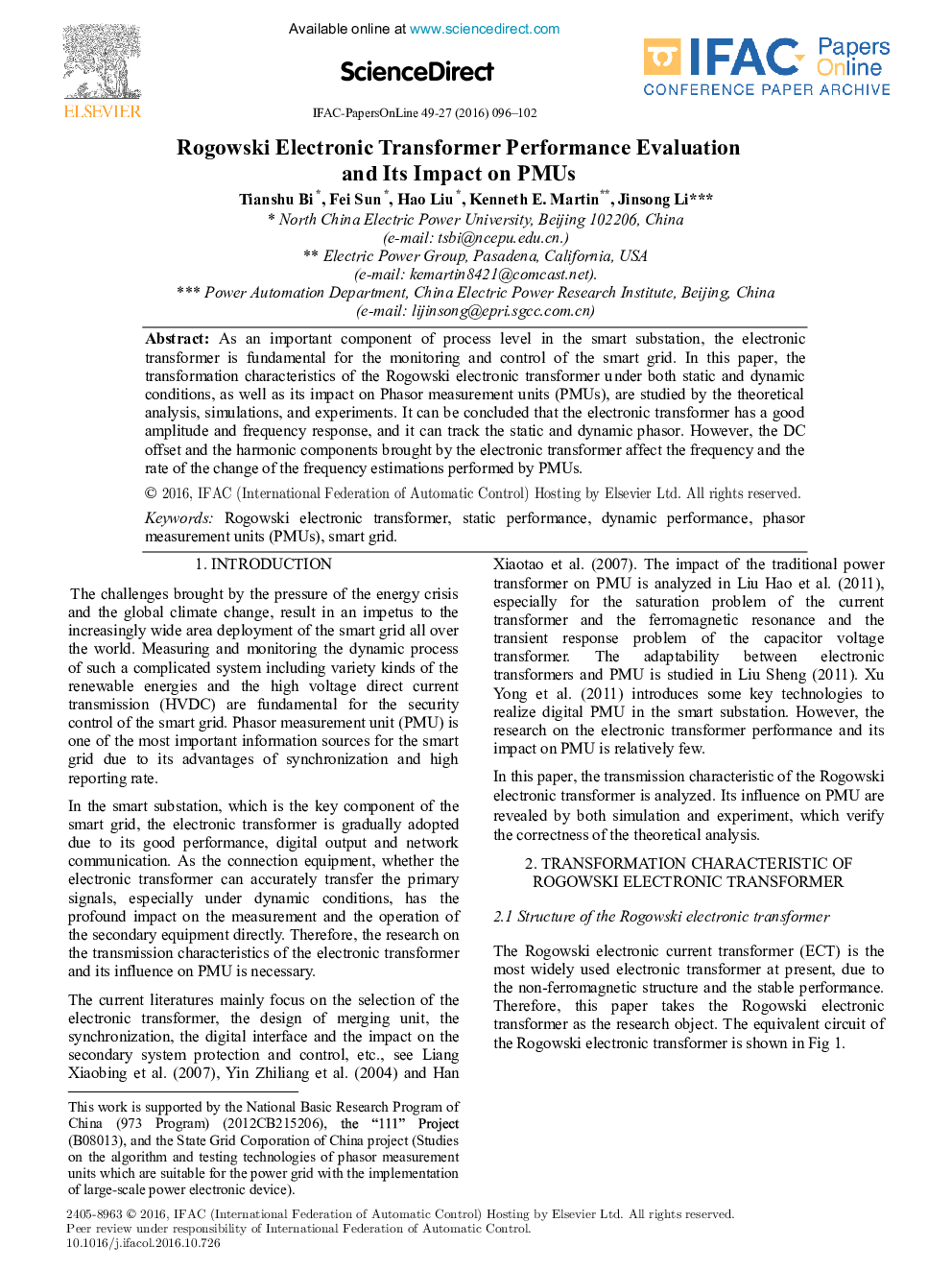 Rogowski Electronic Transformer Performance Evaluation and Its Impact on PMUs