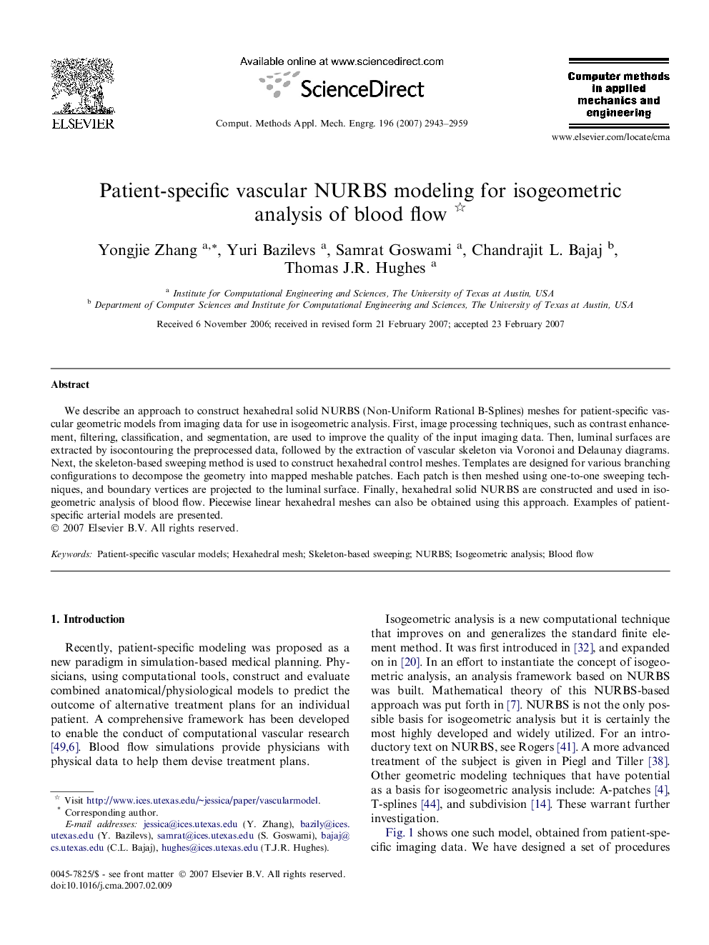 Patient-specific vascular NURBS modeling for isogeometric analysis of blood flow 