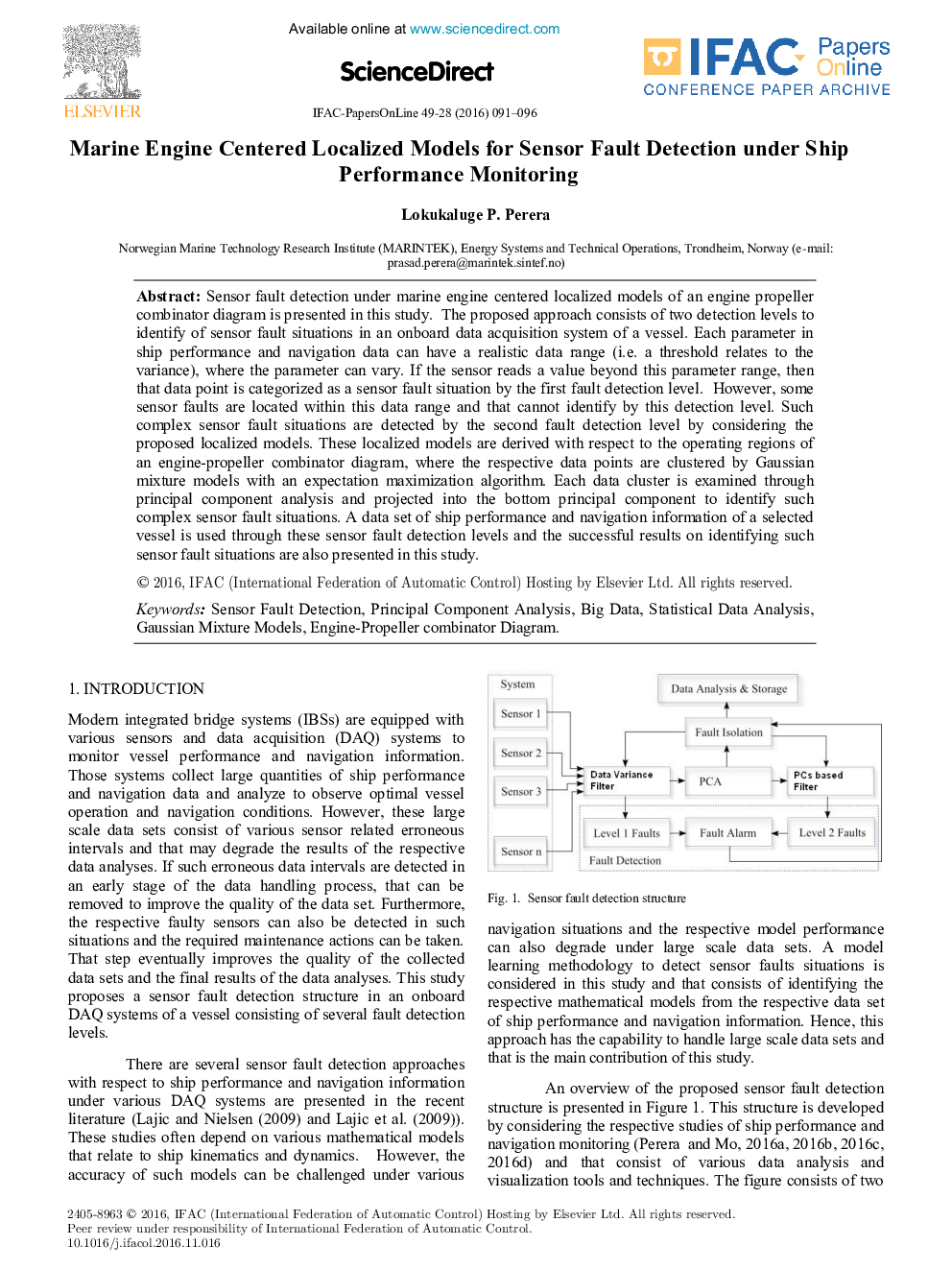 Marine Engine Centered Localized Models for Sensor Fault Detection under Ship Performance Monitoring